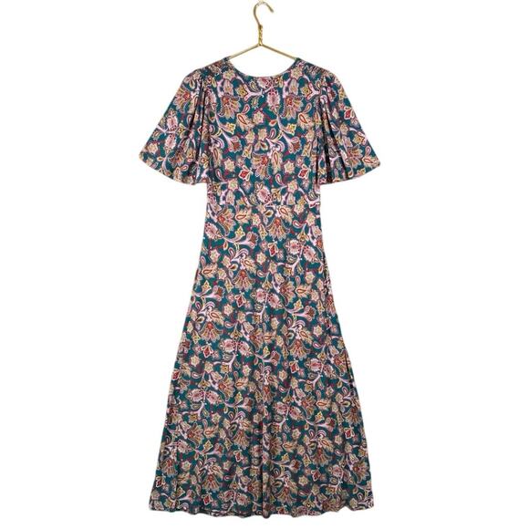 Boden Paisley Midi Dress | Green Pink Boho Print Flowy V-Neck | Boho Size 4R - Picture 12 of 12